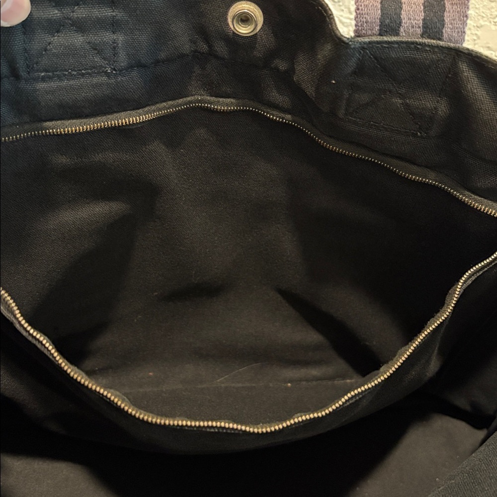 Hermes Toutte Fourre Black Canvas Tote with Gray Stripes - Picture 11 of 12